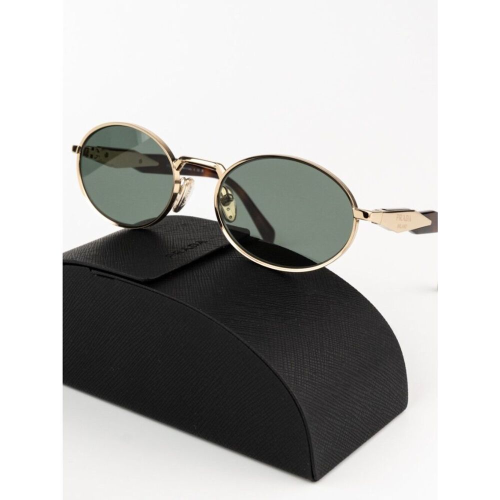 NEW Prada PR65ZS ZVN70L Pale Gold Dark Green Oval Metal Unisex Sunglasses - Picture 1 of 13